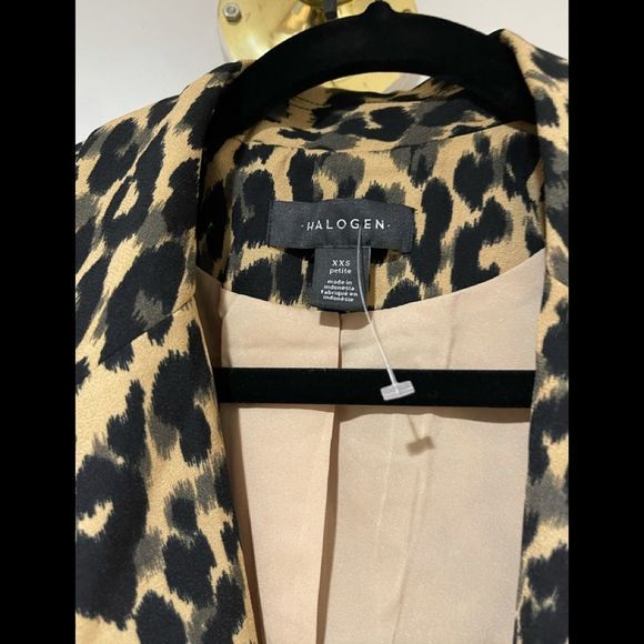 New Halogen Nordstrom Taupe Animal Print Leopard One Button Blazer XXS Petite - Picture 4 of 12